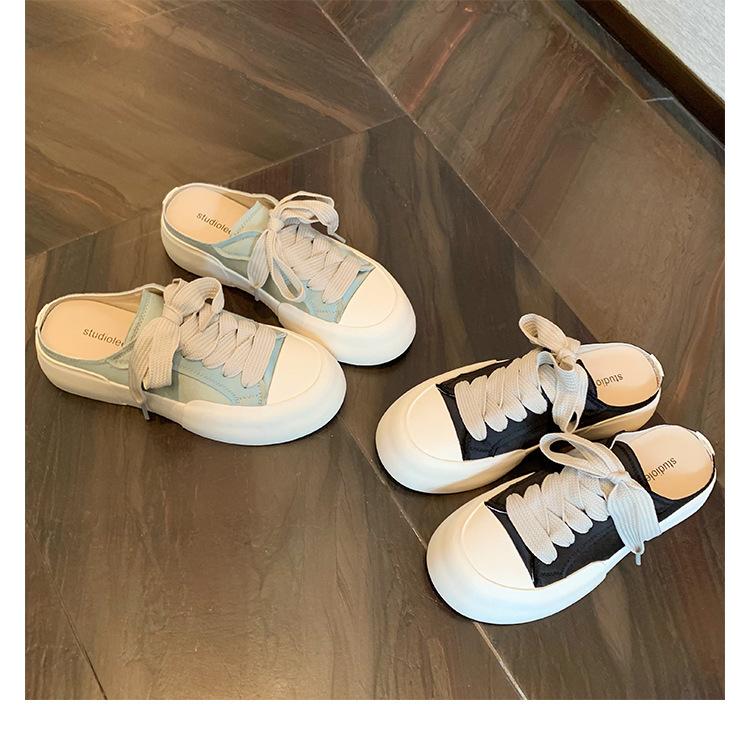 Sheepskin version~ 2025 new silk satin bag head half slippers women's thick-soled height-increasing casual sports board shoes