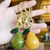 New Shiny Creative Cute Fruit Pear Bag Ornaments Colorful Fashion Car Key Chain Metal Flower Key Ring Exquisite Gift Souvenir