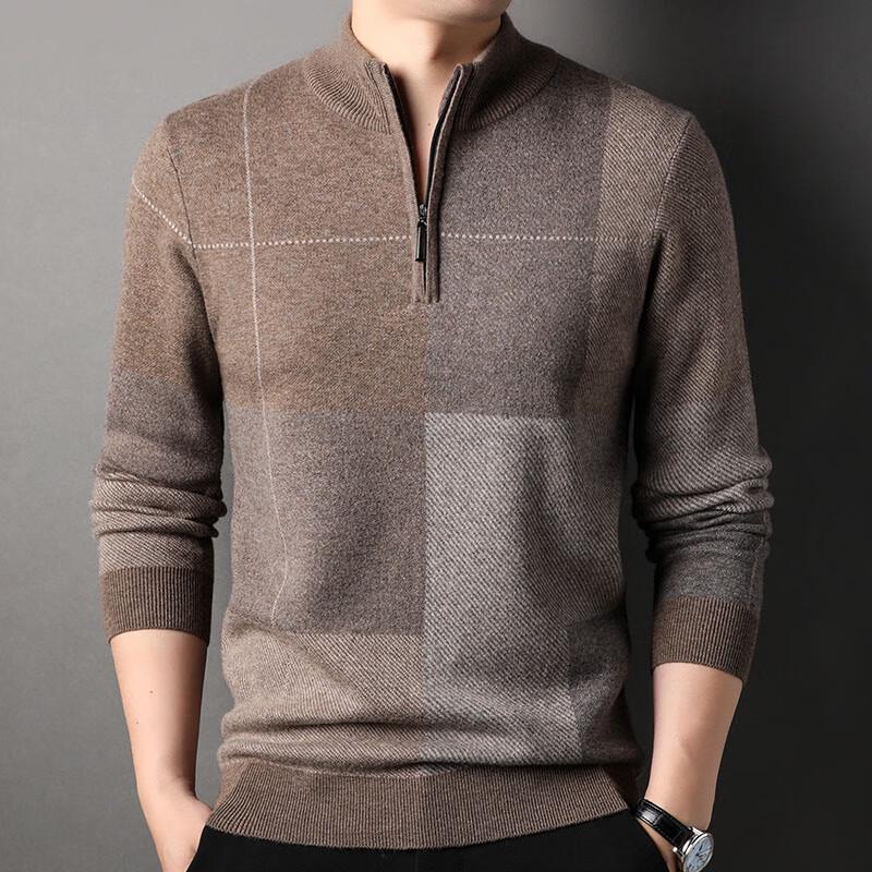Hengyuanxiang Men s Pure Wool Half-Zip Plaid Sweater 3XL 190/104A