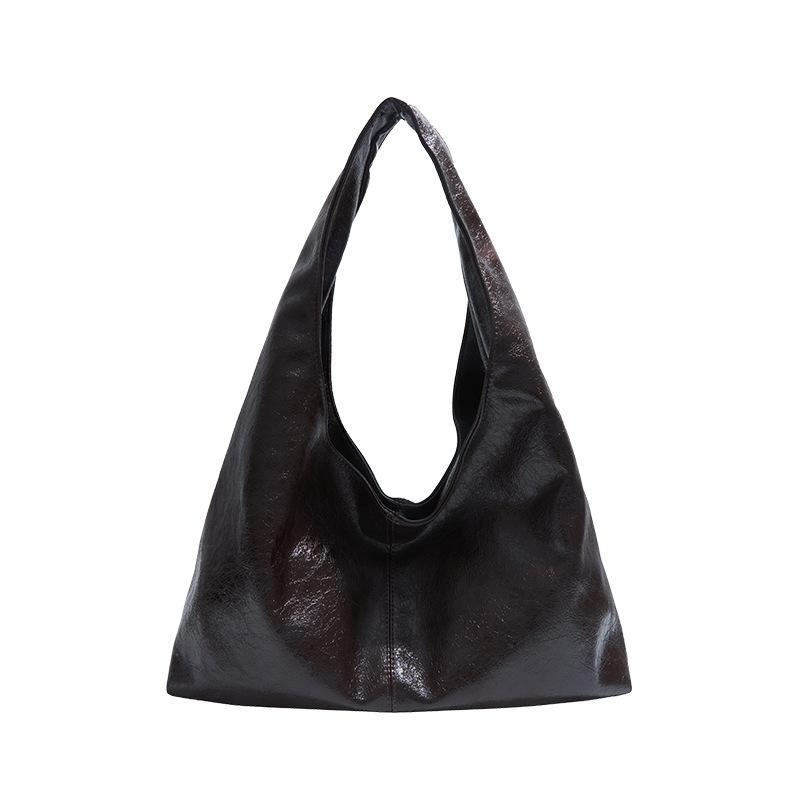 Retro commuter oil surface bag women's 2025 new casual simple design tote bag large capacity underarm women's bag