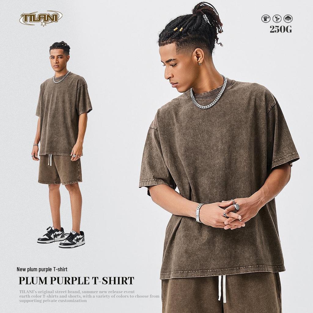 TILANI Men's Retro Washed Cotton Short-Sleeve T-Shirt