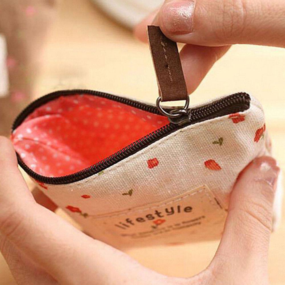 New Change pouch Korean Style Card Holder Flower Canvas Coin Purses Zipper Floral Print