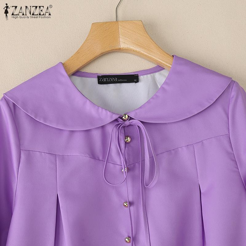 ZANZEA Women Casual Doll Collar Loose 3/4 Sleeve Print Blouse