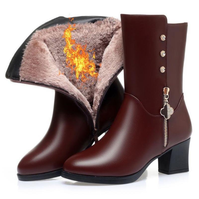 New Style Shoes: Fleece, Thickened, Comfortable and Warm Mid-calf Boots, Casual Women's Leather Boots