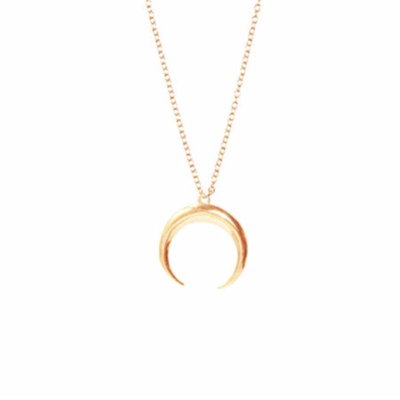 Personality Design Classic Gold Color Stainless Steel Moon Pendant Necklace for Women Charm Enfashon Hip Hop Rock Collar Jewelry