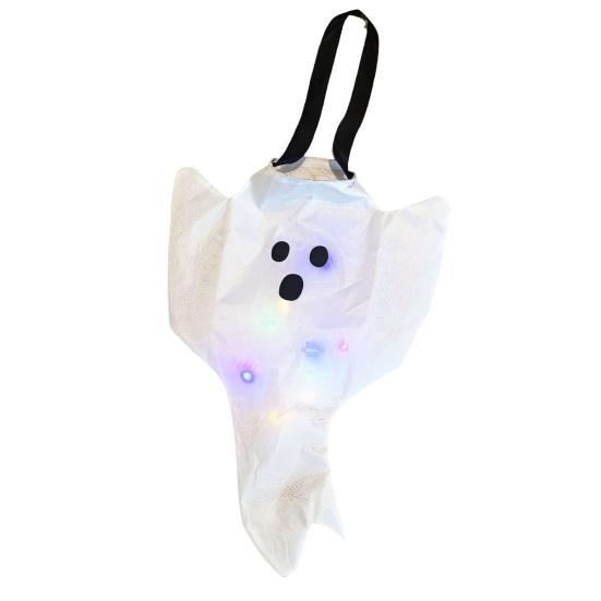 Halloweenská vlajka větrného rukávu s duchem, závěsná dekorace, 3D větrný rukáv, stuha, bílý létající duch pro domácí dvůr, terasu, venkovní dekoraci