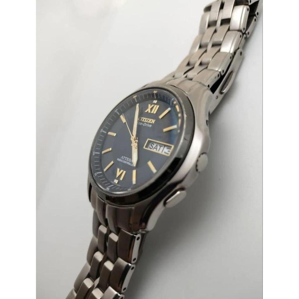 Used [Secondary Battery Replaced] Citizen Attesa Radio-Controlled Solar Watch Titanium Navy Dial