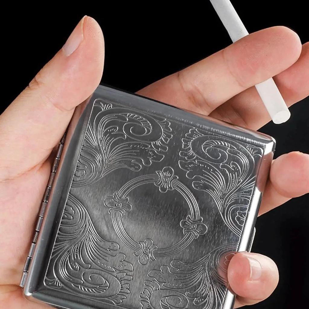 Portable Stainless Steel Metal Cigarette Case Patterned Decorative Cigarette Case Stylish Cigarette Storage Box 20 Cigarettes
