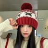 Jacquard Knit Knitted Beanie Hat Pom Pom Fall Winter Beanie Hat Fair Isle Beanie Korean Style