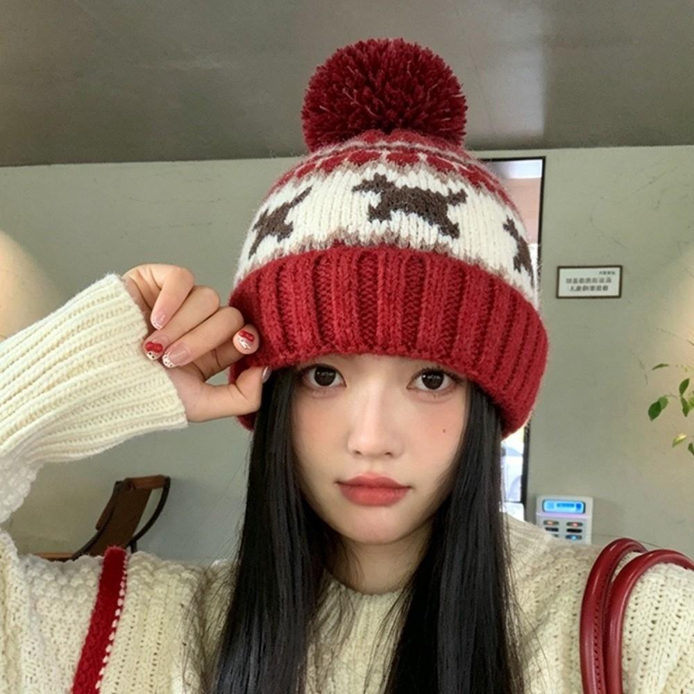55cm To 62cm Knitted Beanie Hat Pom Pom Fall Winter Beanie Hat Fair Isle Beanie Outdoor Activity