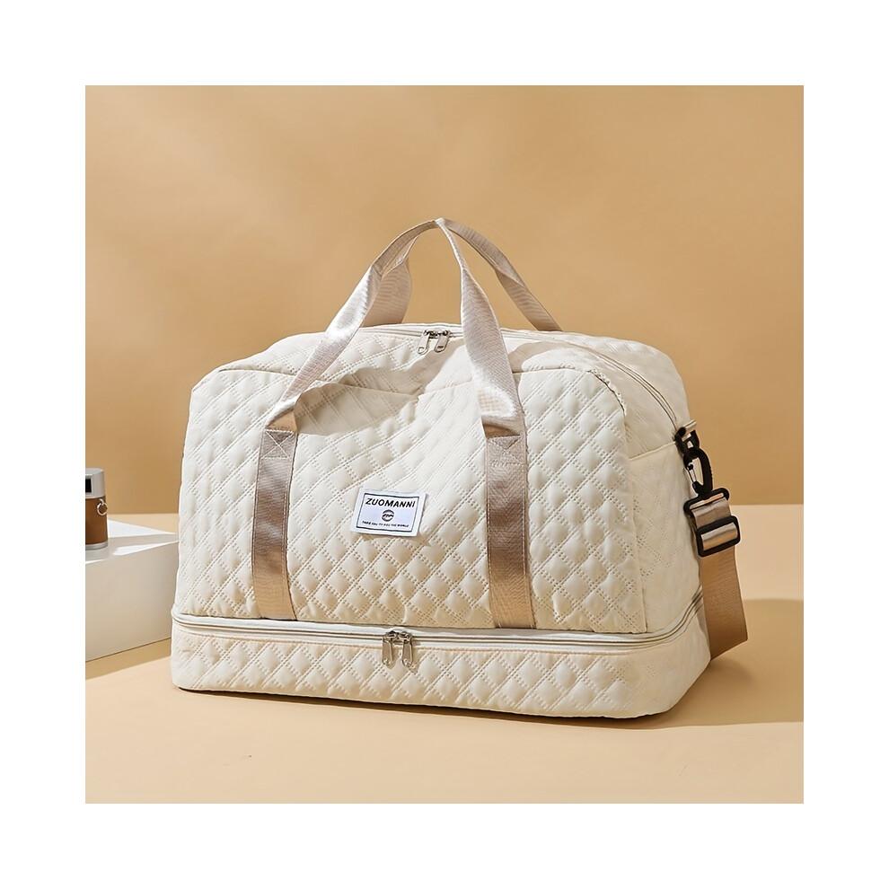 (Beige) 1PC Lightweight Argyle Pattern Luggage Bag, Large Capacity Travel Duffle Bag, Portable Overnight Bag