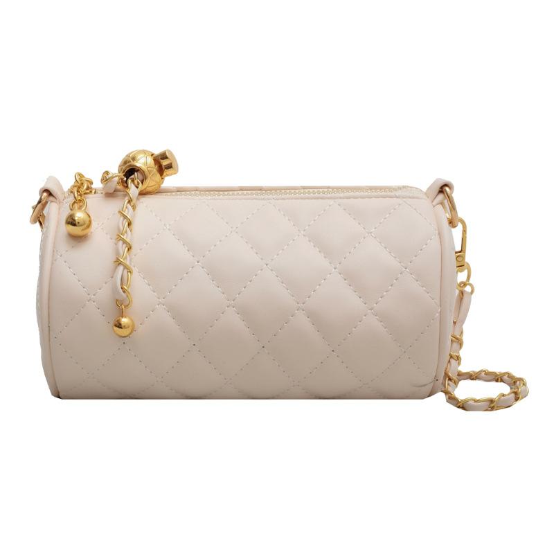 Rhombus cylinder bag women's new trendy texture versatile chain oblique span bag fashionable shoulder bag