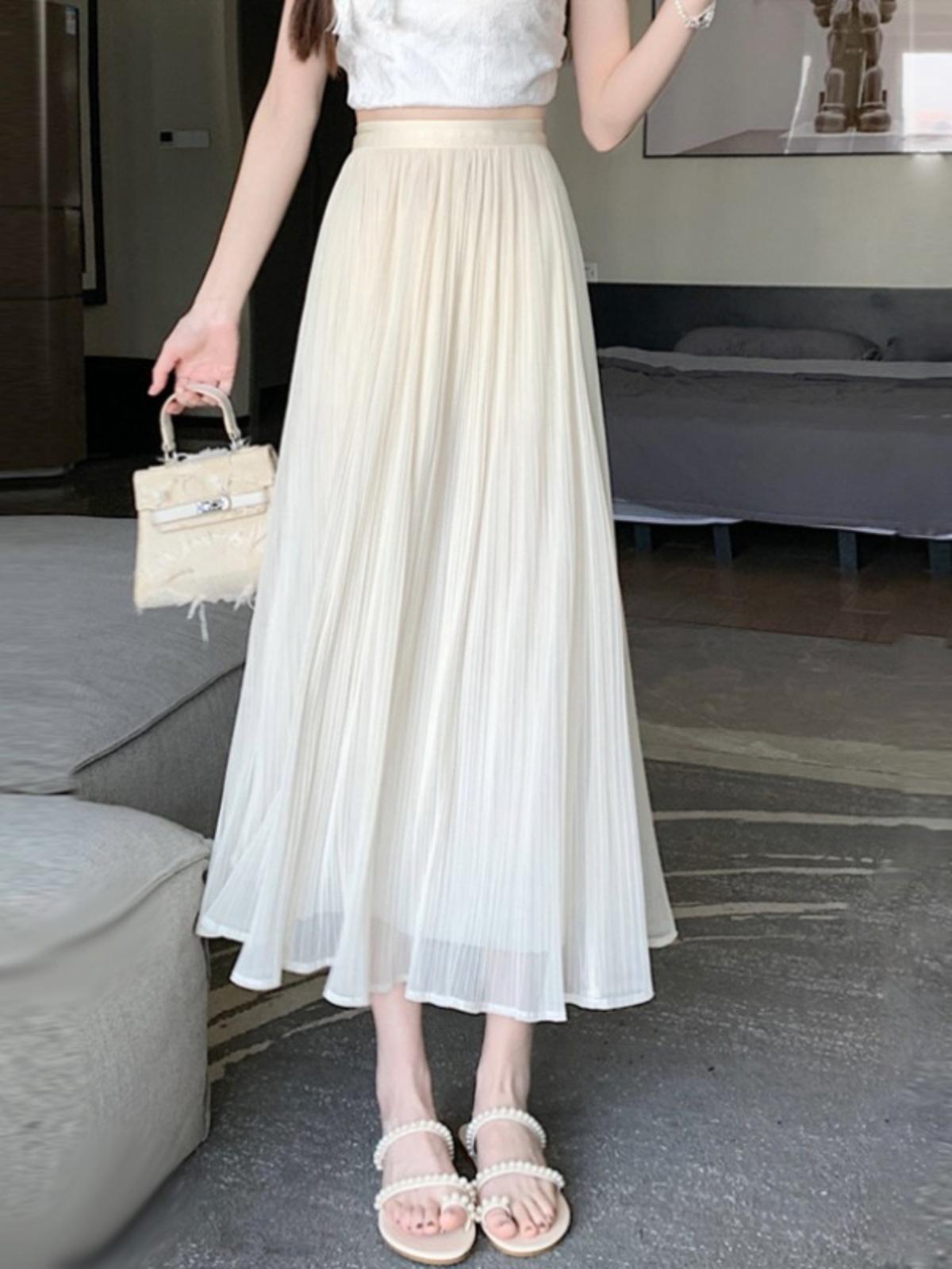 

Юбка женская летняя плиссированная с высокой талией, маленькая женская пышная длинная юбка с драпировкой и высоким талией, юбка High Sense One size (recommended weight 80-75 kg) абрикосовый