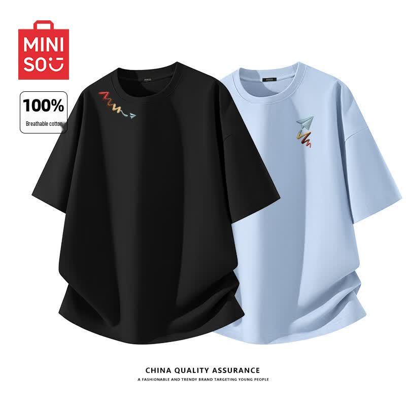 MINISO Men's Pure Cotton Printed Short Sleeve T-Shirt 2-Pack