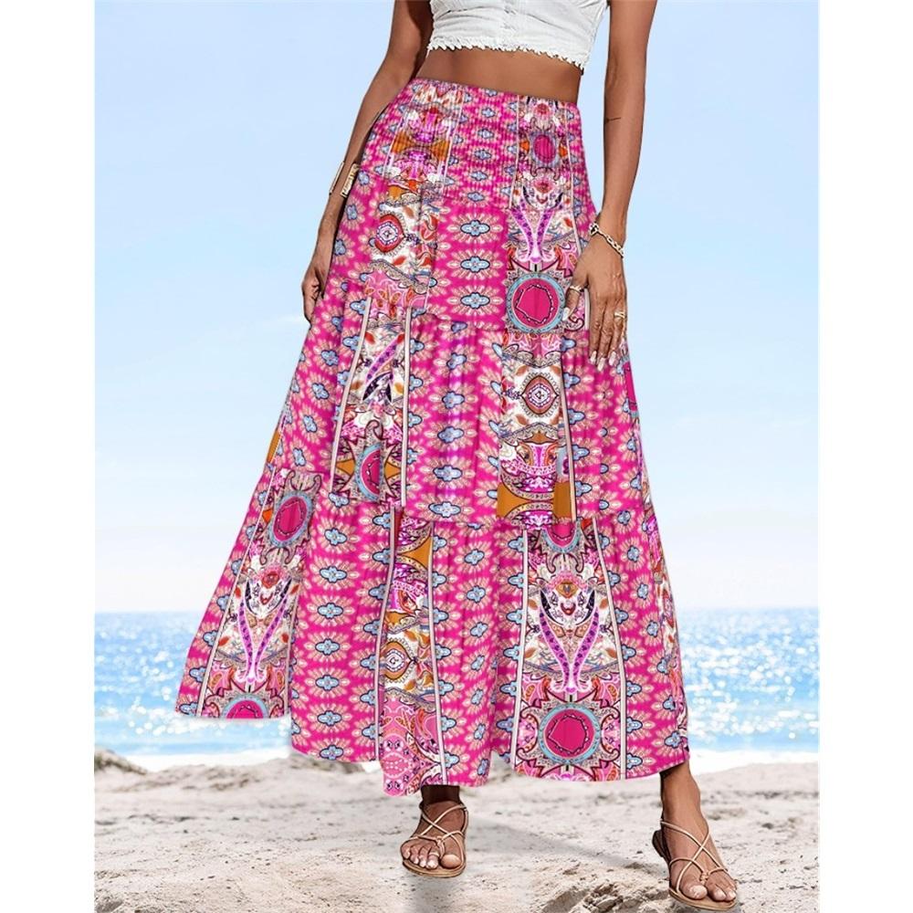 Women's Summer Elastic Waist Loose Long Printed Skirt