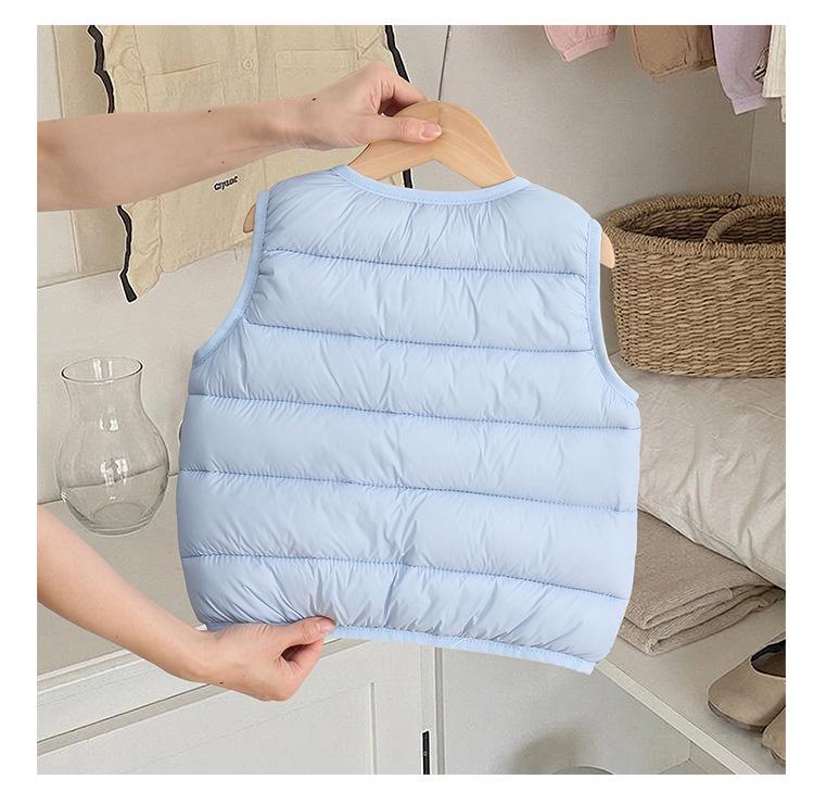 2026 Autumn-Winter Kids' Lightweight Down Cotton Vest - Boys & Girls Sleeveless, Warm, Versatile Korean Style Solid Color Cape