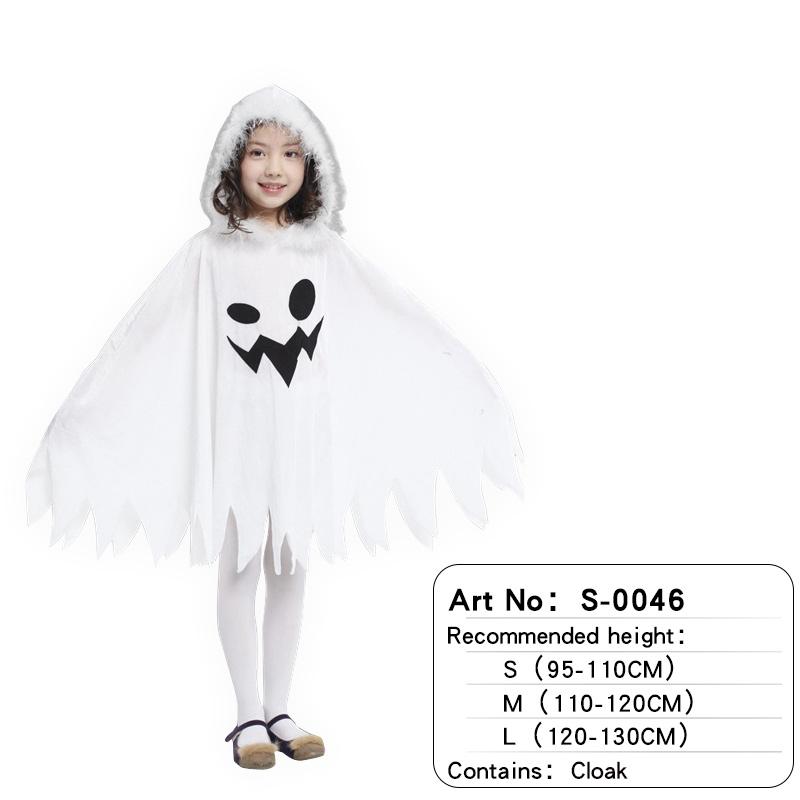 Kind Jongen Meisje Schattige Witte Geest Demon Glow In The Dark Cape Cosplay Kostuum Kinderen Verkleedfeest Optreden Halloween Themafeest S(95-109cm)