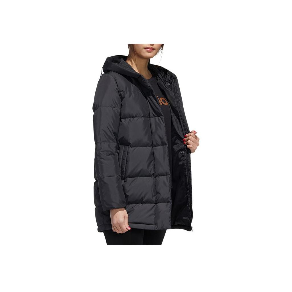 Adidas Neo Letter Print Long Hidden Zipper Hooded Down Jacket Women Outerwear Black GJ8831
