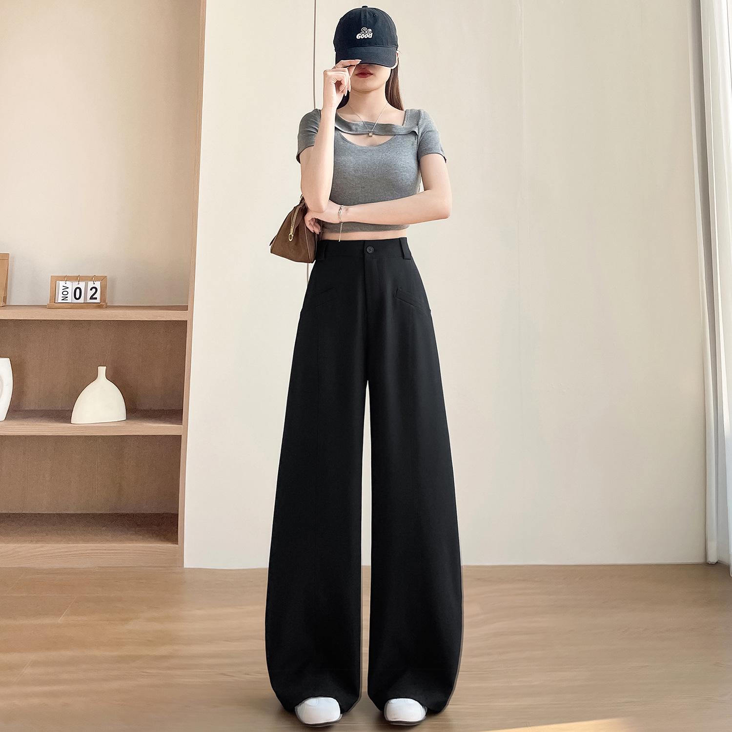 

Spring/Summer 2026 Women s High-Waisted Wide-Leg Coffee Suit Pants - Old Money Style XL