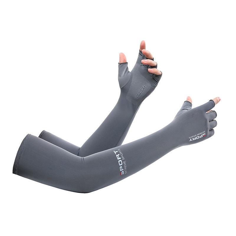 

Summer Sunscreen Gloves Extended Breathable Quick-Drying Ice Sleeves with Half-Finger Glove for Cycling Fishing Running сірий