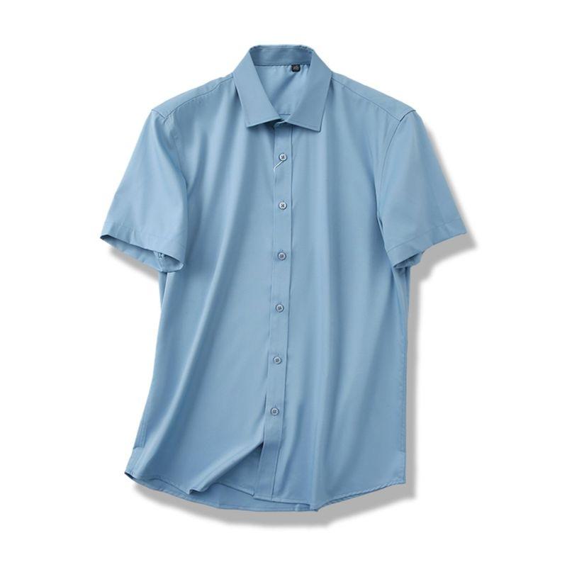 Business Casual Bamboo Fiber Non-Ironing Anti-Wrinkle Shirt Men's Short Sleeve Summer 2024 New Coat Export Stretch Shirt