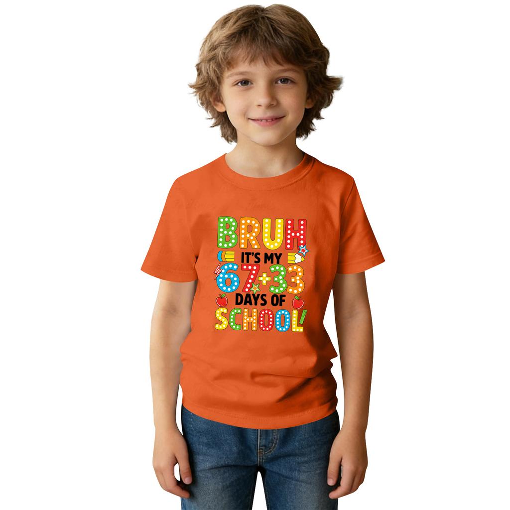 Fashionable Round Neck Short Sleeve Work Clothes Printed Tops For KID Summer Tops