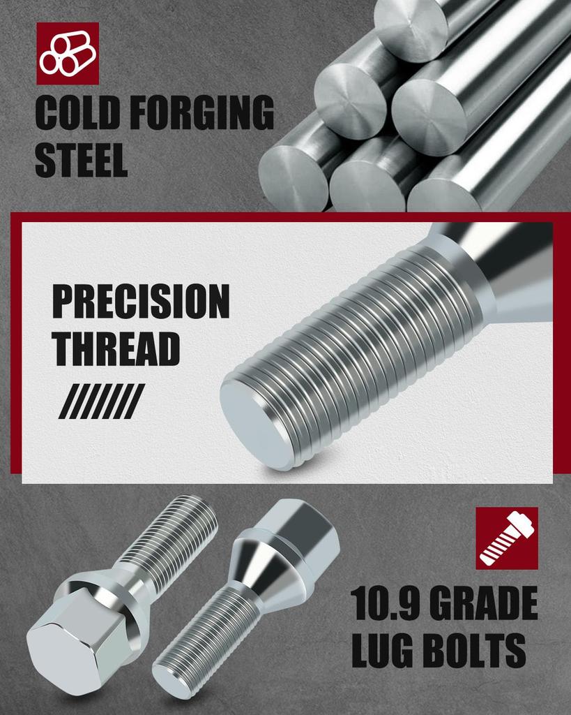 cciyu 20pcs 12x1.25 Lug Bolts Silver Wheel Lug Shank 28mm for Jeep Renegade Fiat Jeep Compass Cherokee