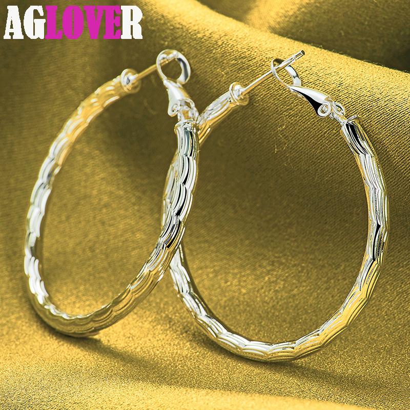 925 Sterling Silver Wave 40mm Hoop Earring Jewelry