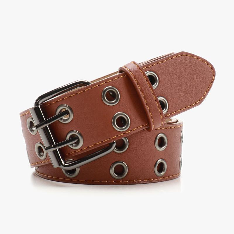 Punk Street Style Double Row Hole Women Casual Belt For Daily Versatile
