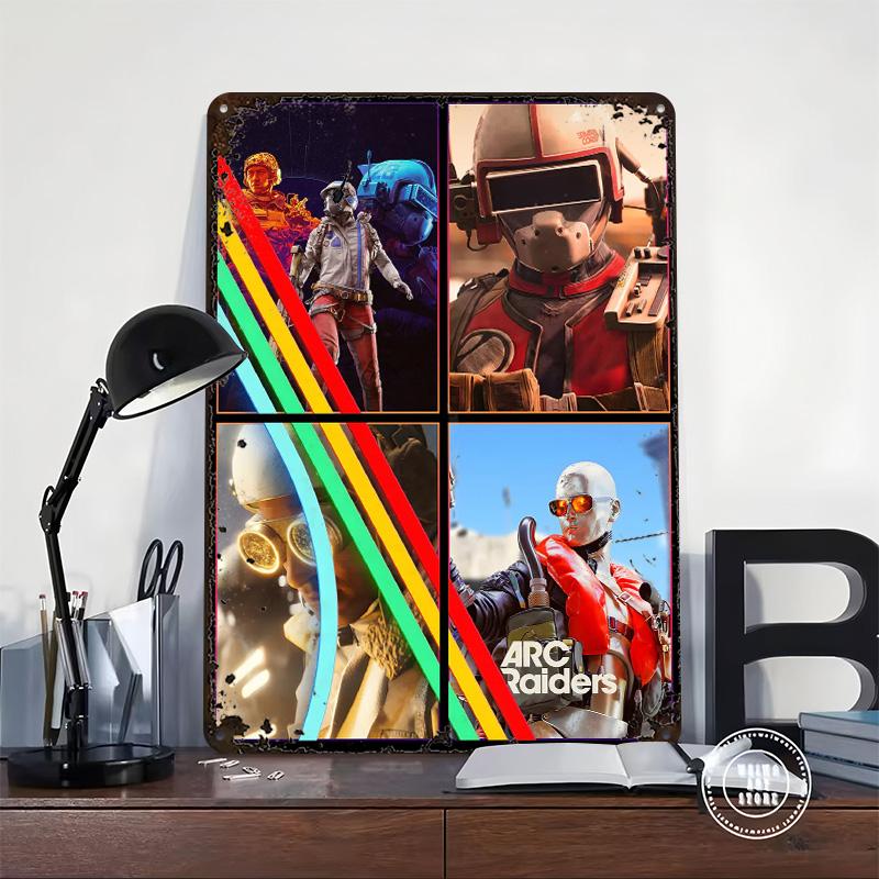 Arc Raiders Game Character Collage Tinplate Poster Customized Wall Art Vintage Metal Signs Retro Tin Plaque for Office Decor