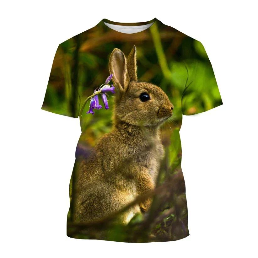 Summer Casual Trends Animal Crew Neck Clothing Fashion Cute Rabbit 3D Printed T-shirt for Men and Women Short Sleeve Big Top T-s