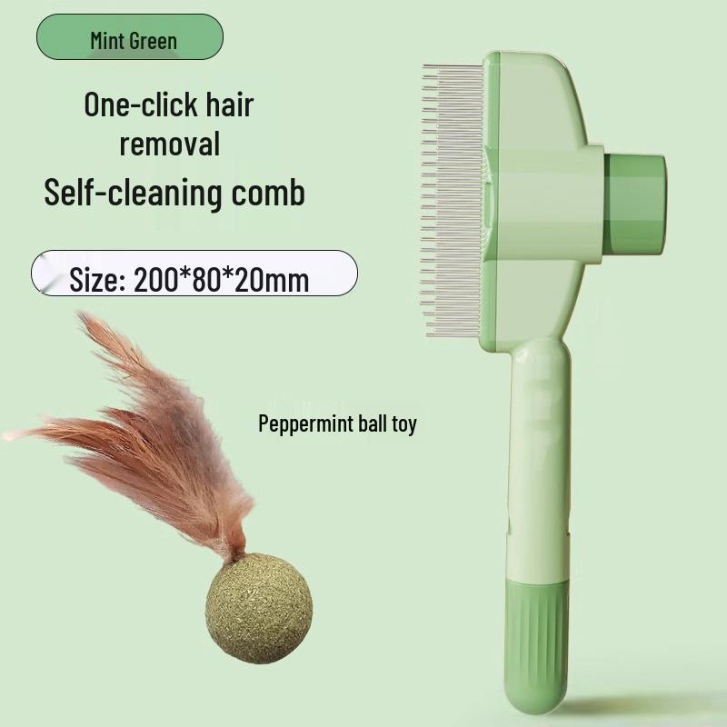 Mehrzweck-Tierkamm: Katzen- & Hunde-Massagebürste, Entwirrend, Knotenöffner, Dichte Zähne, Ein-Klick-Haarentfernung