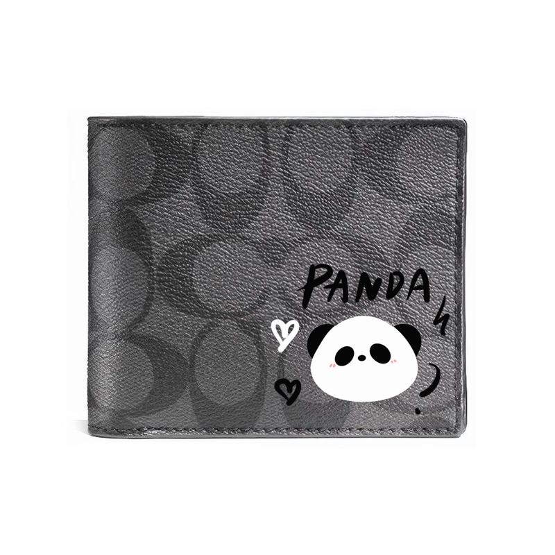 

COACH wallet [Customized bag] 3 IN 1 Hand-painted personalized graffiti Embossed printed short folding belt with detachable card holder black (panda) чорний