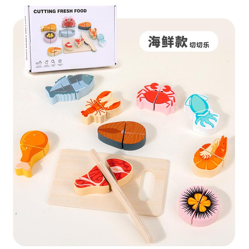 Non-Toxic Simulation Kitchen Pretend Toy Wooden Classic Game Educational Toy For Children Kids Gift Cutting Fruit Vegetable Food Set