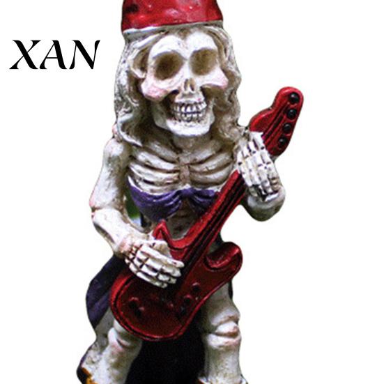 Skeleton Dwarf Band Figurines Halloween Gnome Musician Resin Figurine, Hand-Painted Gothic Statue with Guitar Dark Pastoral Style Decoration