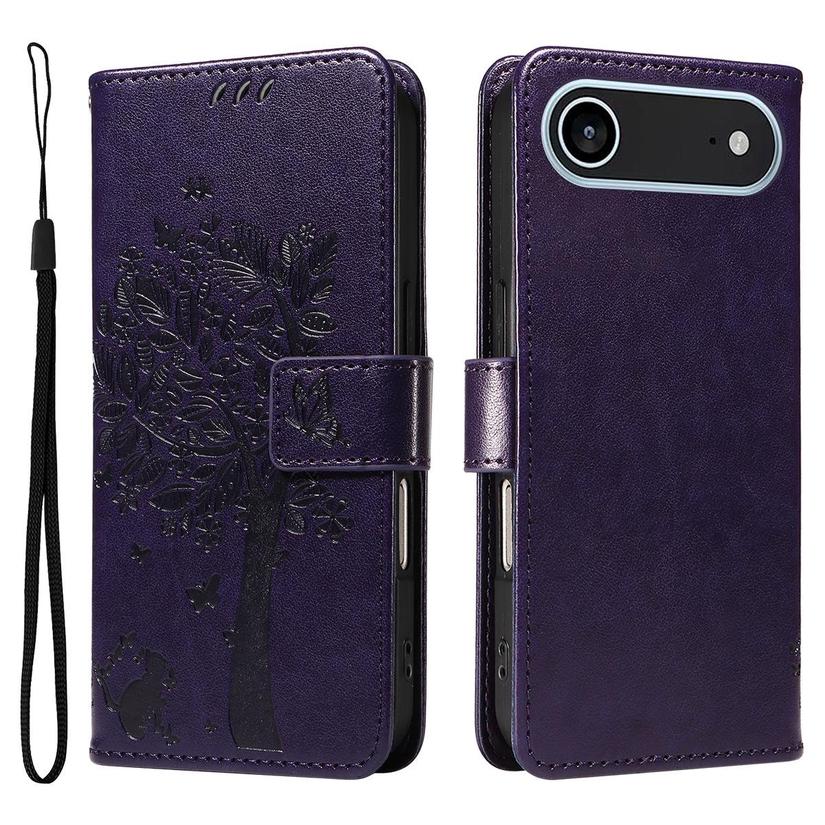 

For iPhone 17 Air Phone Case with Stand Cat Tree Pattern Leather Wallet Mobile Cover Purple