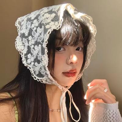 Weißes Spitzen-Bandana Floral Sommer Gewebte Stirnbänder Haarband Damen Ausgehen Reisen Retro Haarschmuck Kopfbedeckung Turban Schal