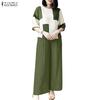 ZANZEA Women 3/4 Sleeve Print Blouse and Pants Casual Two Piece Suit Sets