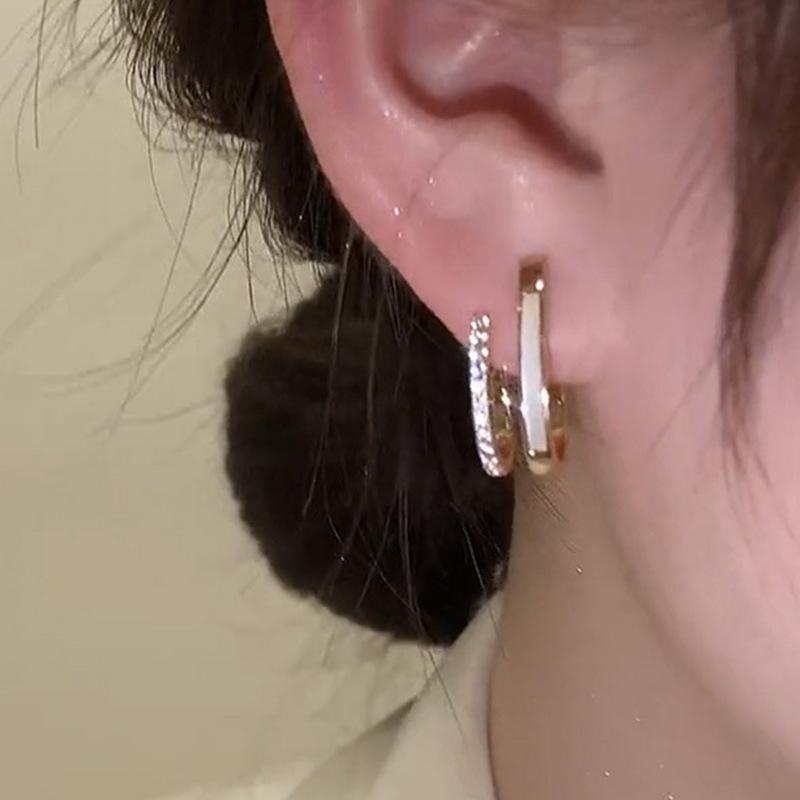 The Same Micro-Inlaid Zircon Stud Earrings, Vertical Oil Dripping Light Luxury Simple Earrings Women, Personalized Versatile Earrings