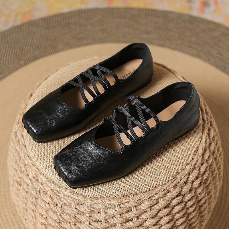 Fashion Niche Vintage Pleated Square Toe Women's Lace-Up Block Heel Shoes