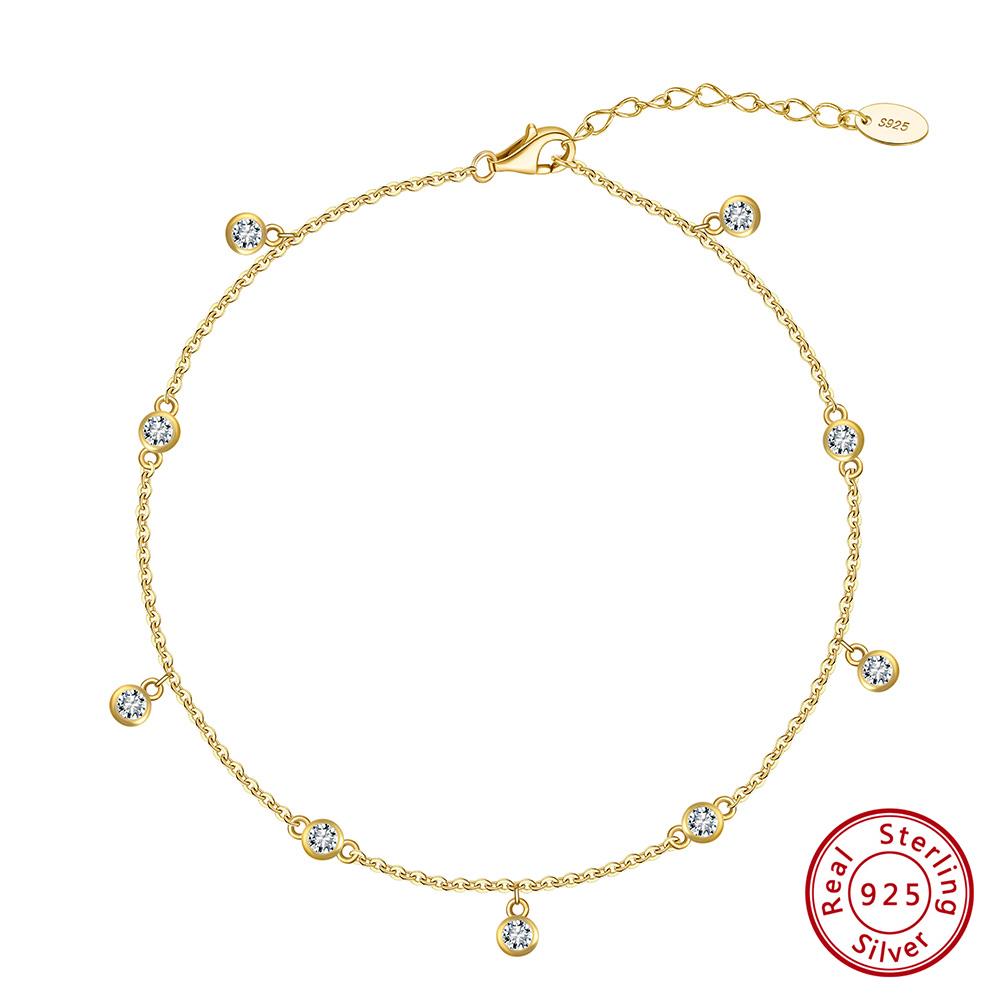 

ORSA JEWELS 14K Gold 925 Silver Brilliant Zircon Stone Anklet for Women Adjustable Summer Foot Chains Jewelry SA70
