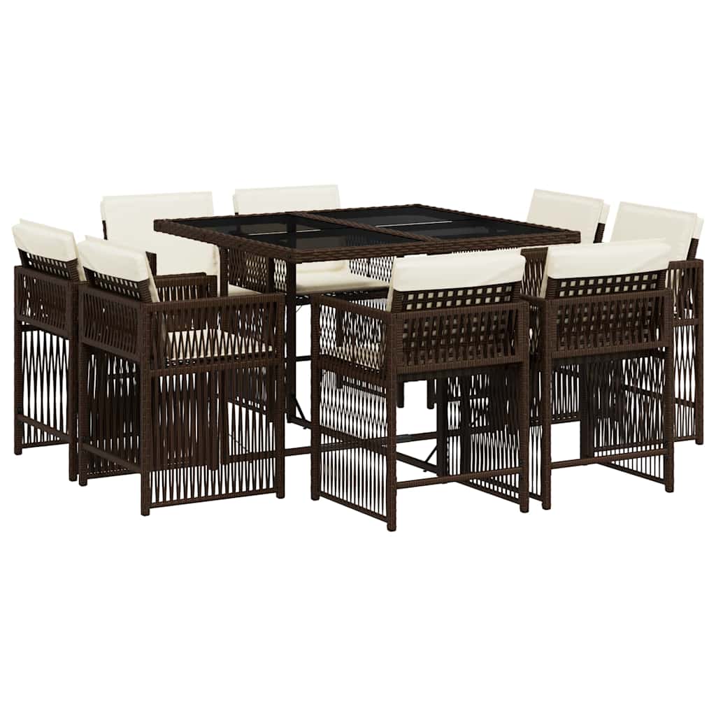 Vidaxl 9-Cz. Garden Furniture Set With Cushions, Brown, PE Rattan
