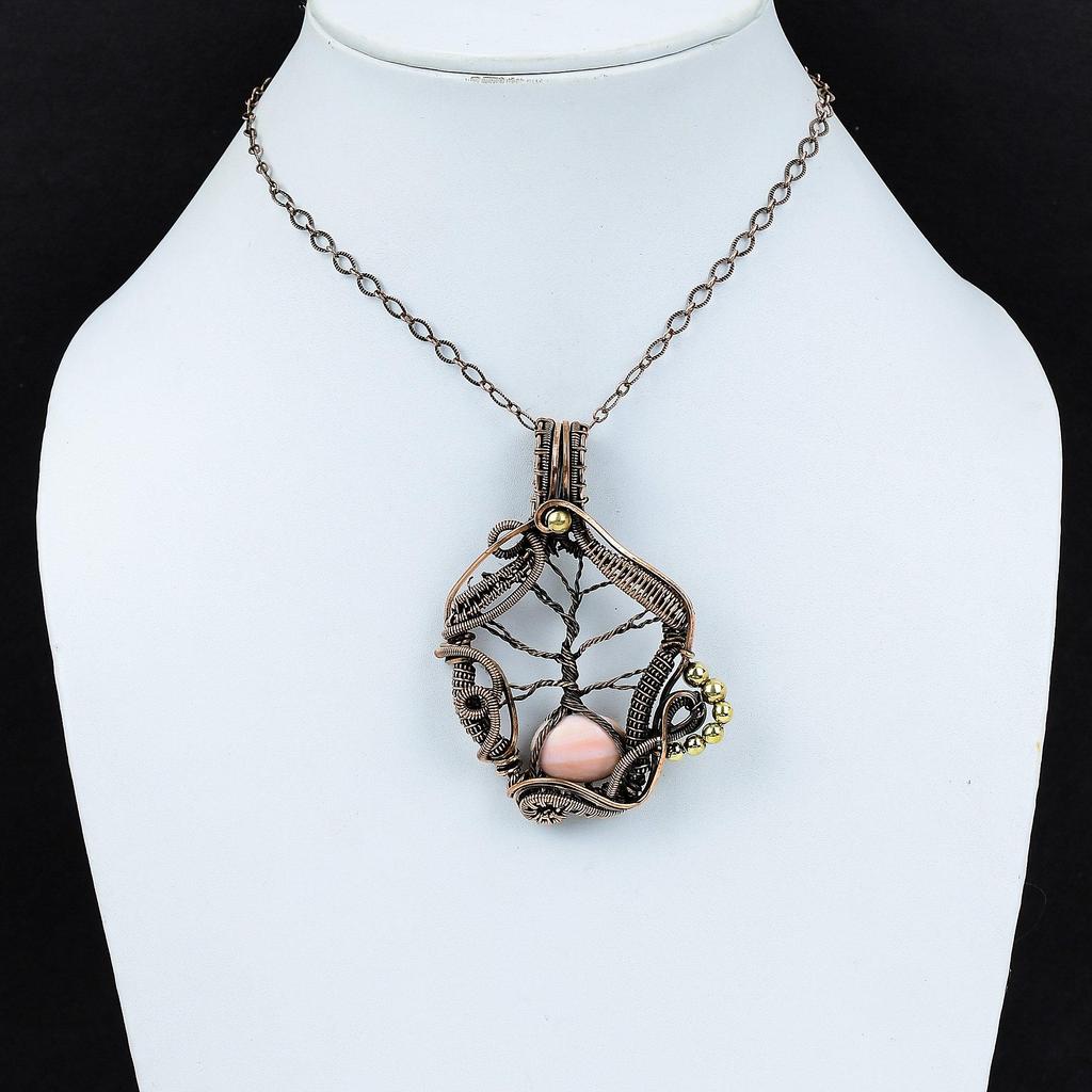 Tree Of Life Pink Opal Pendant Copper Wire Wrapped Pendant Gemstone Copper Jewelry Handmade Pendant Decent Pendant Wire Jewelry Gift For Mom