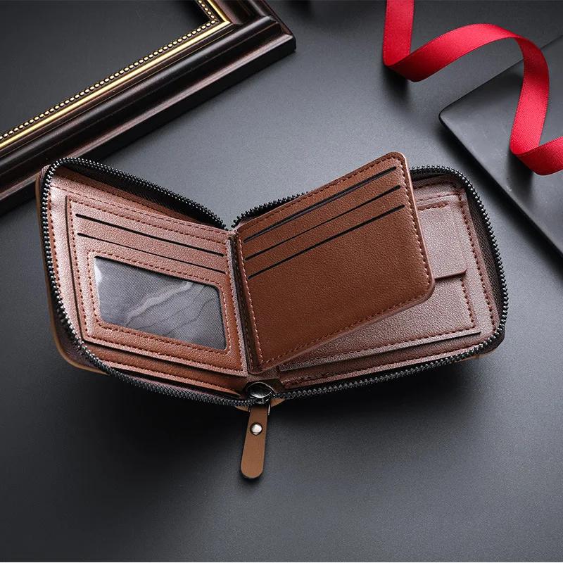 Retro Men's Wallet Money Clip Large Capacity Zipper Short Coin Purse Card Holder High Quality Purse