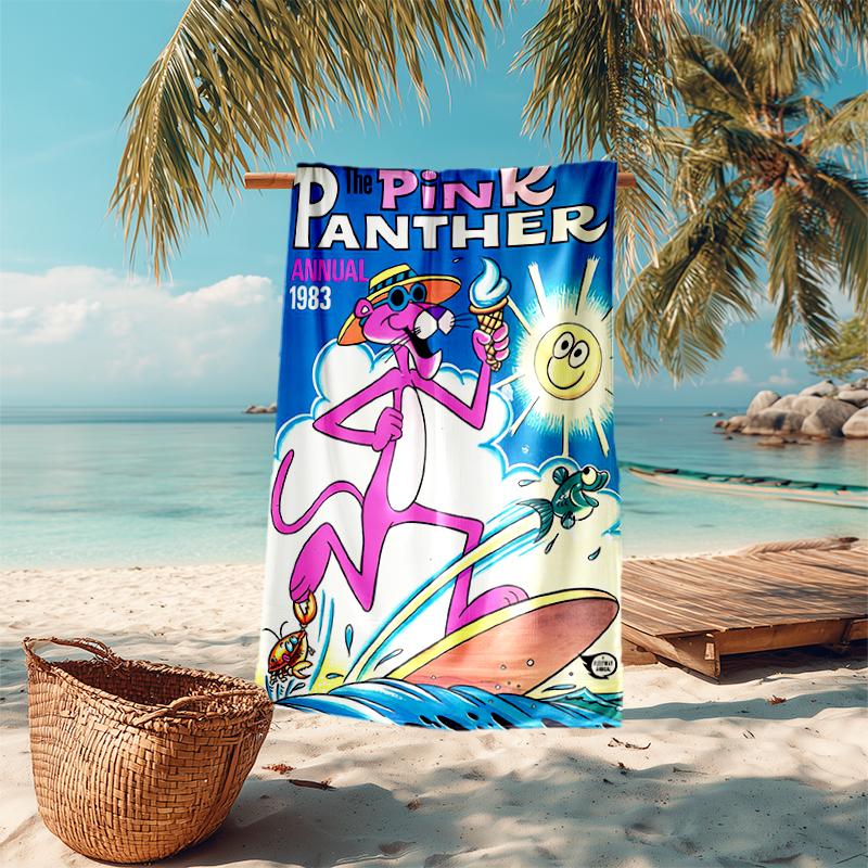 Retro Pink Panther Cartoon Druck Strandtuch Weiches Strand-Outdoor-Pool-Handtuch Schnelltrocknendes Badetuch Schwimm-Druck Außen-Picknick-Strandmatte Strandtuch