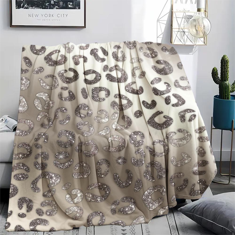 1Pc Shinning Leopard Print Flannel Blanket, High quality Comfortable for All Seasons, Home Decor, Warmth and Comfort, Perfect for Gifts