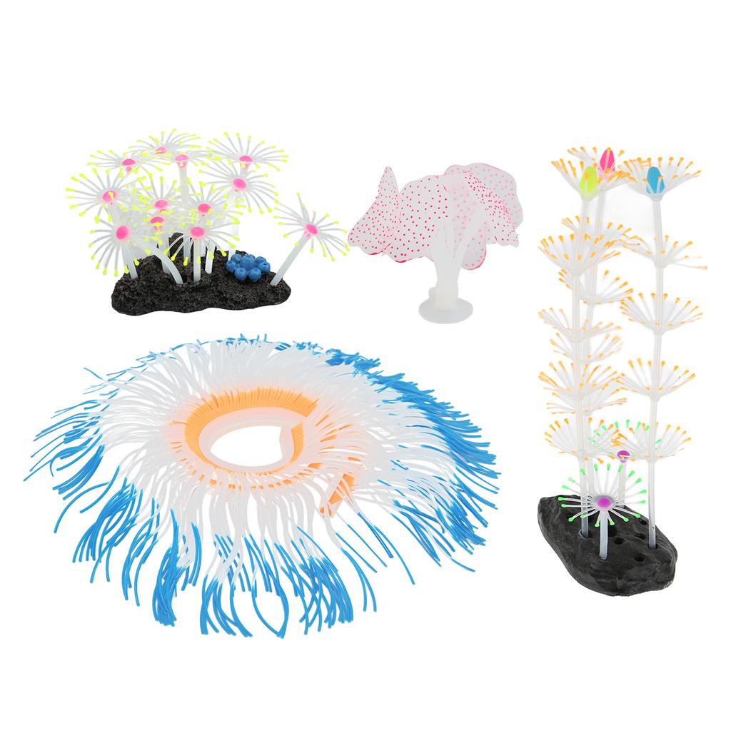 4pcs Fish Tank Decorations Glowing Effect Silicone Artificial Coral Plant Ornament for Aquarium
