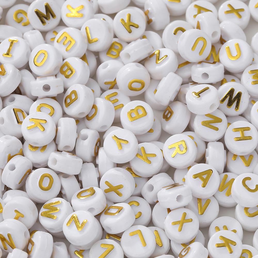30pcs 6*10mm Mixed Acrylic Letter Beads Round Spacer Loose Beads for DIY Necklace Bracelet Earring Jewelry Making Accessories