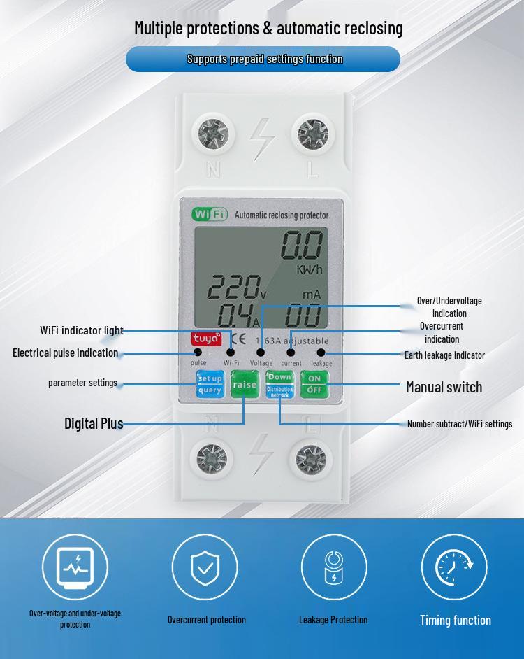 Graffiti WIFI Dual Breaker: Over/Under Voltage, Overcurrent, Leakage Protection, Remote-Controlled Circuit Recloser.