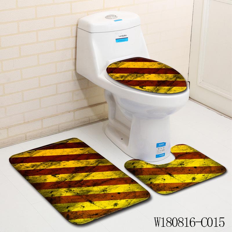 3D Color Block Bathroom Toilet Three-Piece Floor Mat Doormat Bathroom Carpet